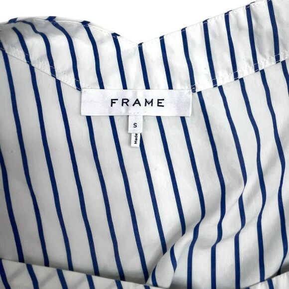 Frame Womens Striped Asymmetrical Off-Shoulder Cut-out Blouse Blue White Small - Picture 3 of 14